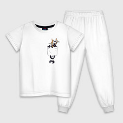 Пижама хлопковая детская Карманные панды, цвет: белый