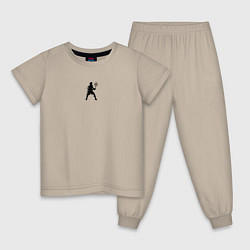 Пижама хлопковая детская Черный силуэт теннисиста, цвет: миндальный