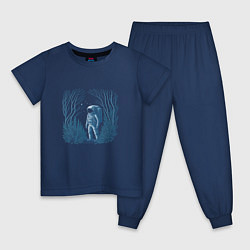 Пижама хлопковая детская Астронавт в лесу, цвет: тёмно-синий