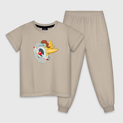 Пижама хлопковая детская Мультяшный самолетик, цвет: миндальный