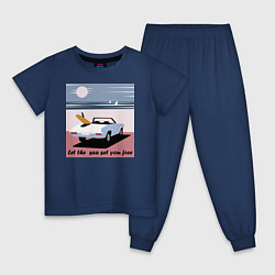 Пижама хлопковая детская Машина на пляже, цвет: тёмно-синий