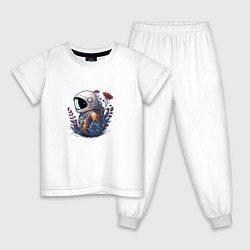 Пижама хлопковая детская Астронавт и цветы, цвет: белый