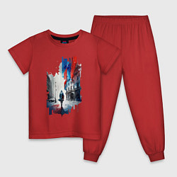 Пижама хлопковая детская Прогулка по Москве - коллекция Бело-сине-красный -, цвет: красный