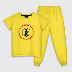 Пижама хлопковая детская Символ Tomb Raider и красная краска вокруг, цвет: желтый