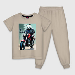 Пижама хлопковая детская Panda - cool biker, цвет: миндальный