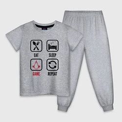 Пижама хлопковая детская Eat - sleep - Assassins Creed - repeat, цвет: меланж