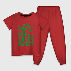 Пижама хлопковая детская Ride for a green planet, цвет: красный