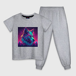 Пижама хлопковая детская Волк в неоновом свете, цвет: меланж