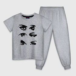 Пижама хлопковая детская Black contoured eyes, цвет: меланж