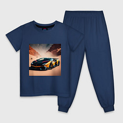 Пижама хлопковая детская Lamborghini Aventador, цвет: тёмно-синий
