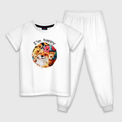 Пижама хлопковая детская Счастливая лиса Акварель, цвет: белый