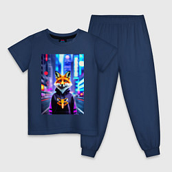 Пижама хлопковая детская Fox in New York - urban style, цвет: тёмно-синий