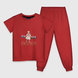 Пижама хлопковая детская Птички с девочкой сидящие, цвет: красный