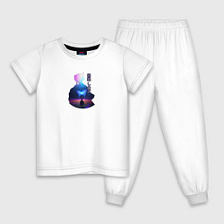 Пижама хлопковая детская Силуэт Шинобу Кочо и светящаяся бабочка, цвет: белый