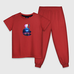 Пижама хлопковая детская Силуэт Шинобу Кочо и светящаяся бабочка, цвет: красный