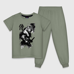 Пижама хлопковая детская Tiger samurai - hieroglyph - art, цвет: авокадо