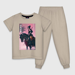 Пижама хлопковая детская Онна-бугэйся -конная девушка-самурай - нейросеть, цвет: миндальный