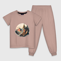 Пижама хлопковая детская Горы в стиле моротай, цвет: пыльно-розовый