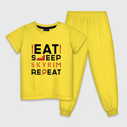 Пижама хлопковая детская Надпись: eat sleep Skyrim repeat, цвет: желтый