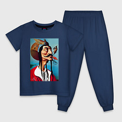 Пижама хлопковая детская Портрет Сальвадора Дали - нейросеть, цвет: тёмно-синий