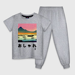 Пижама хлопковая детская MoMo - Горное озеро в японском стиле, цвет: меланж