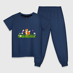 Пижама хлопковая детская Лисёнок с ромашкой, цвет: тёмно-синий