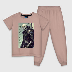 Пижама хлопковая детская Cool skeleton - cyberpunk - hieroglyphs, цвет: пыльно-розовый