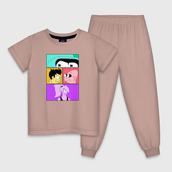 Пижама хлопковая детская Futurama: Бендер Лила Фрай и профессор, цвет: пыльно-розовый