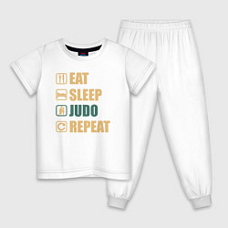 Пижама хлопковая детская Eat sleep judo, цвет: белый