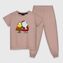 Пижама хлопковая детская Monkey Chi and Santa Claus, цвет: пыльно-розовый