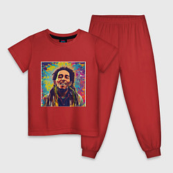 Пижама хлопковая детская Граффити Кляксы Арт Боб Марли, цвет: красный
