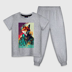 Пижама хлопковая детская Крутая модная лисичка - нейросеть, цвет: меланж