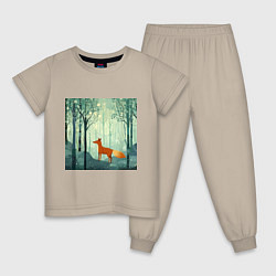 Пижама хлопковая детская Рыжая лисичка в лесу, цвет: миндальный