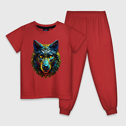 Пижама хлопковая детская Ажурный волк от нейросети, цвет: красный