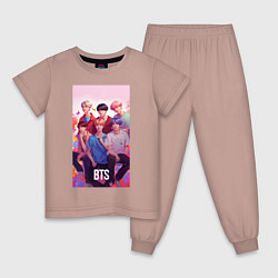Пижама хлопковая детская BTS art anime style, цвет: пыльно-розовый