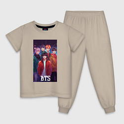 Пижама хлопковая детская Kpop BTS art style, цвет: миндальный