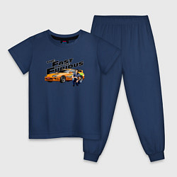 Пижама хлопковая детская Пол Уокер Toyota supra MK4, цвет: тёмно-синий