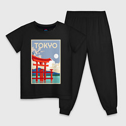 Пижама хлопковая детская Tokyo - japan, цвет: черный
