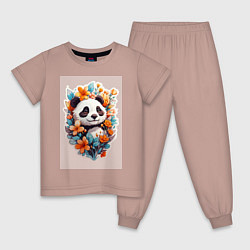 Пижама хлопковая детская Черно-белая панда, цвет: пыльно-розовый