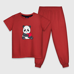 Пижама хлопковая детская Панда с сердцем, цвет: красный