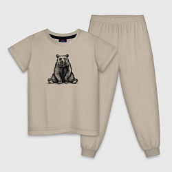 Пижама хлопковая детская Медведь сидит, цвет: миндальный