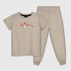 Пижама хлопковая детская Грибы мухоморы в ретро стиле, цвет: миндальный