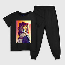 Пижама хлопковая детская Cool lion - neural network, цвет: черный