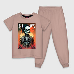 Пижама хлопковая детская Крутой чувак - скелет - хэллоуин, цвет: пыльно-розовый
