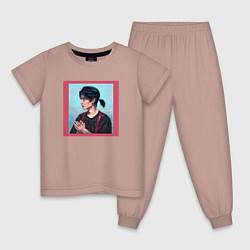 Пижама хлопковая детская Hyunjin - Стрей Кидс, цвет: пыльно-розовый