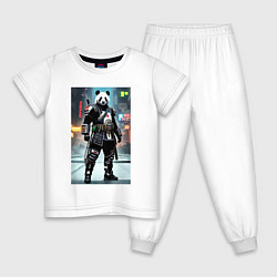 Пижама хлопковая детская Panda cyber samurai, цвет: белый