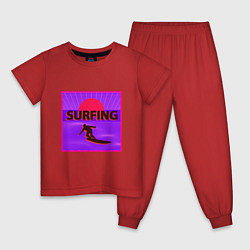 Пижама хлопковая детская Сёрфинг в стиле киберпанк, цвет: красный