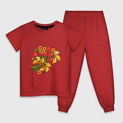 Пижама хлопковая детская Хохлома традиционный русский узор, цвет: красный