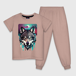 Пижама хлопковая детская Морда волка - акварель, цвет: пыльно-розовый