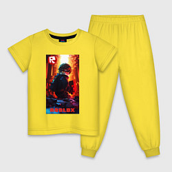 Пижама хлопковая детская Roblox fire background, цвет: желтый
